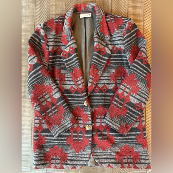 DANIELLE B - Vintage Red/Black/Gray Patterned Blazer Women’s Size Medium - Picture 12 of 16